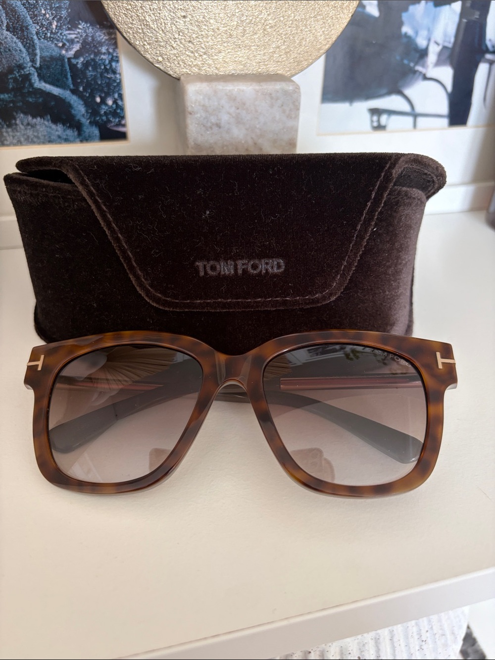 Tom Ford Tortoiseshell Sunglasses with Gold Accents